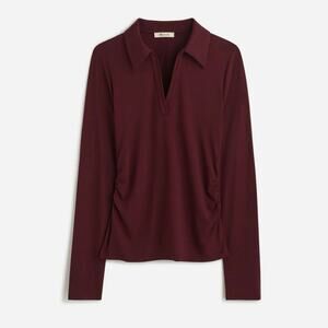 Madewell Side Cinch Long Sleeve Polo Top Dark Burgundy Size L NWT